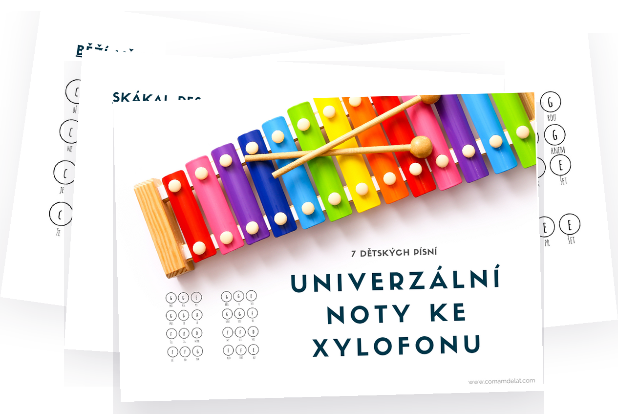 Strany s notami ke xylofonu, navrchu obálka Univerzální noty ke xylofonu